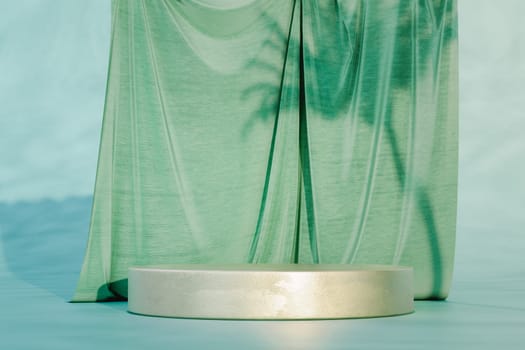 Podium pedestal product mockup display with a stage curtain, 3d illustration