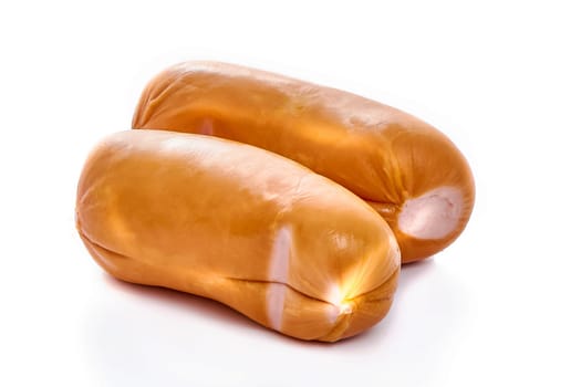 Juicy sausages on a white isolated background. High quality photo