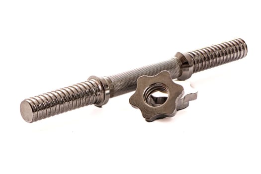 metal neck for dumbbells in disassembled form on a white isolated background. High quality photo
