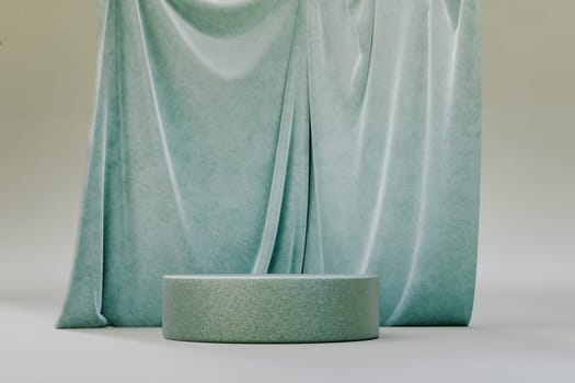 Podium pedestal product mockup display with a stage curtain, 3d illustration