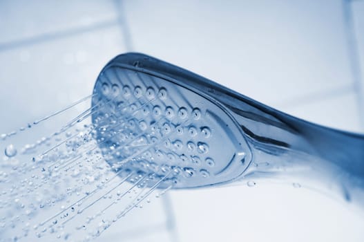 Shower with running water closeup