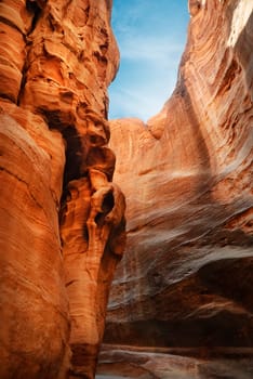 The Siq, main entrance to the ancient city of Petra, Jordan.