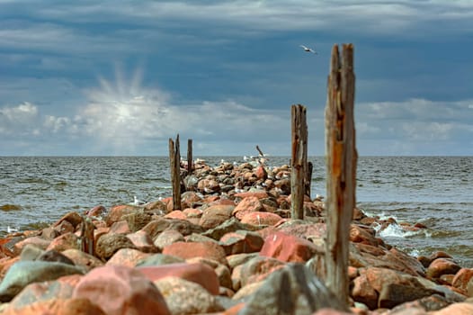 Old pier in the sea