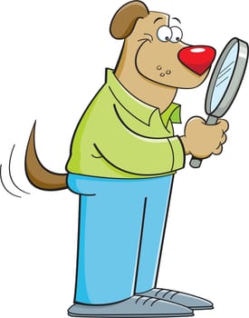 Cartoon illustration of a dog holding a magnifying glass