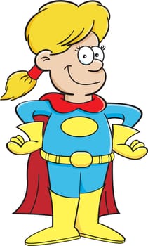 Cartoon illustration of a girl in a superhero costume.