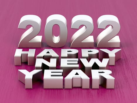 Happy New Year 2022 message on pink background, 3D illustration