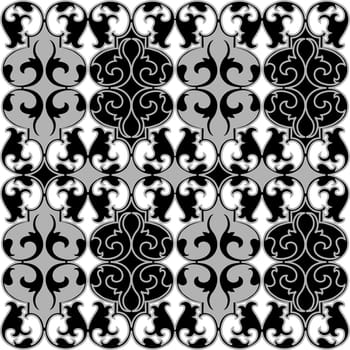 Black and white damask tapestry with floral pattern