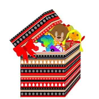 Gift box for Christmas with toys in it