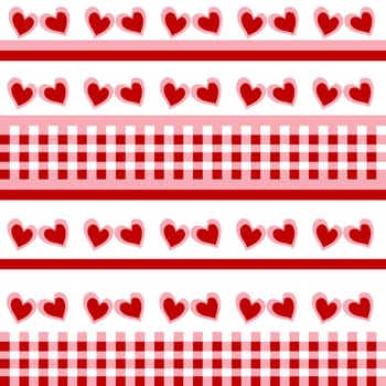Seamless pattern with red doodle hearts
