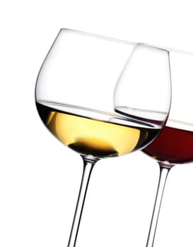 Two glasses of wine on white background