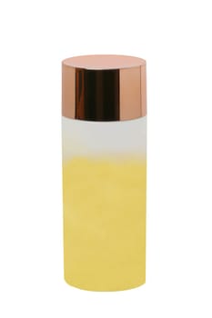 Cosmetics labels isolated. Close-up of a light yellow tube cosmetic cream with a skin care product for face or other products with a empty label isolated on a white background. Macro.