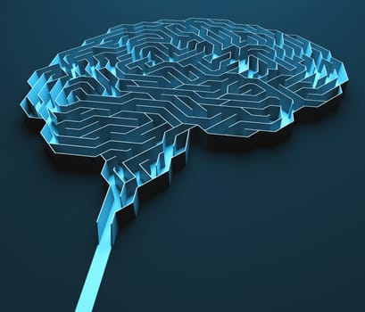 Brain shaped maze. Conceptual image of science and medicine. 3D illustration with clipping path included.
