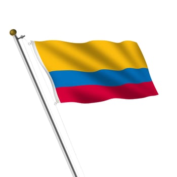 A Colombia Flagpole 3d illustration on white with clipping path