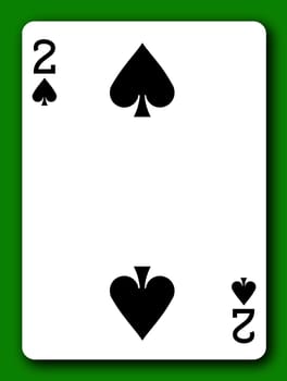 A 2 Two Deuce of Spades playing card with clipping path to remove background and shadow 3d illustration