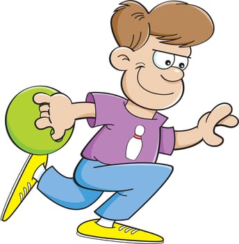 Cartoon illustration of a boy throwing a bowling ball