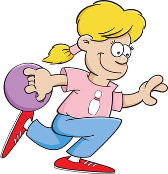 Cartoon illustration of a girl bowling.