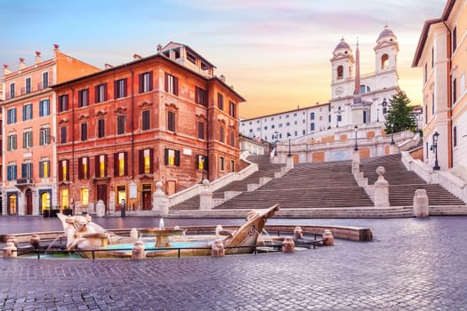 Fountain of the Boat and the Spanish Steps, Rome, Italy.