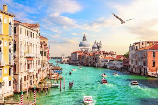 Venice Grand Canal, view of the Lagoon near Santa Maria della Salute, Italy.