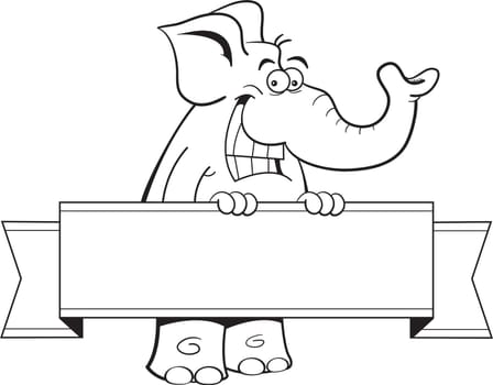 Cartoon illustration of an elephant holding a banner.