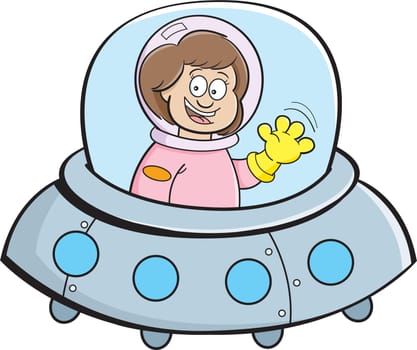 Cartoon illustration of a girl in a spaceship.