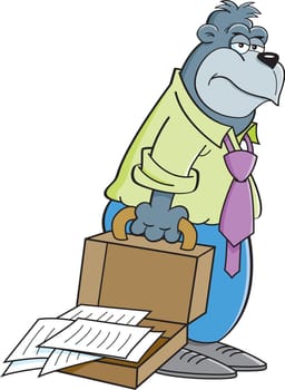 Cartoon illustration of a tired gorilla with a briefcase.