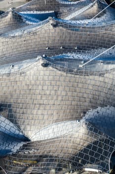 MUNICH, GERMANY NOV 28, 2016: roof of the stadium of the Olympiapark. Olympic Park in Munich was constructed for the 1972 Summer Olympics.