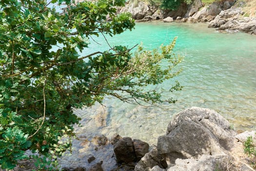 rocky coast on the island of Krk near the city of the same name on the Adriatic Sea in Croatia