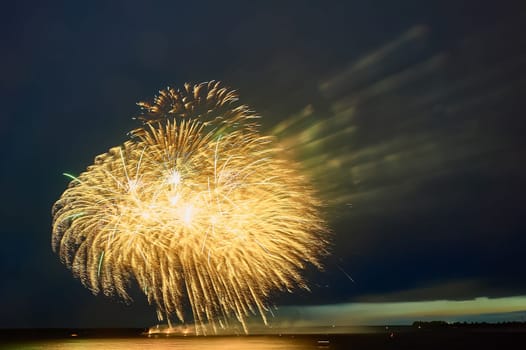 Colorful fireworks on the black sky background. High quality photo