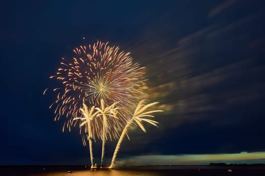 Colorful fireworks on the black sky background. High quality photo