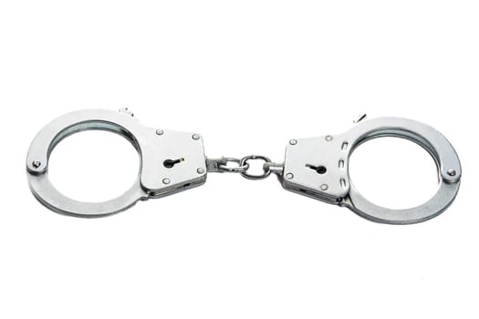 Metal handcuffs on a white isolated background. High quality photo