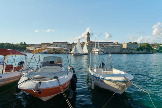 View over the harbor to the old town of Krk on the island of the same name in the Adriatic Sea in Croatia