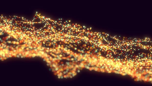 Brilliant 3d render abstract balls rushing in dynamic crowd on surface. Iridescent geometric holiday dust with bright flares for fun mood and digital gift decor.