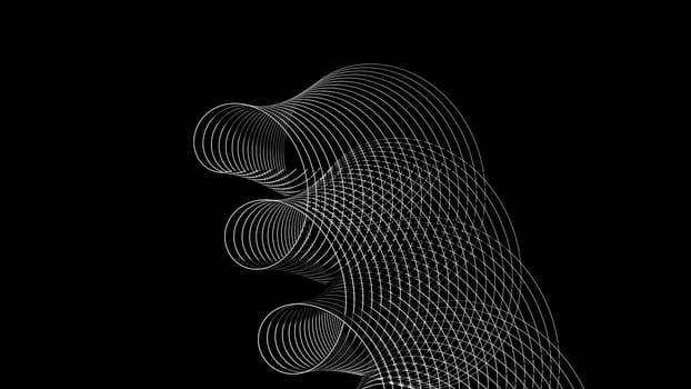 Swirling geometric 3d render of swirl of round threads. Abstract digital oval scratches on surface. Creative minimalistic drawing in dynamic movement in modern style.