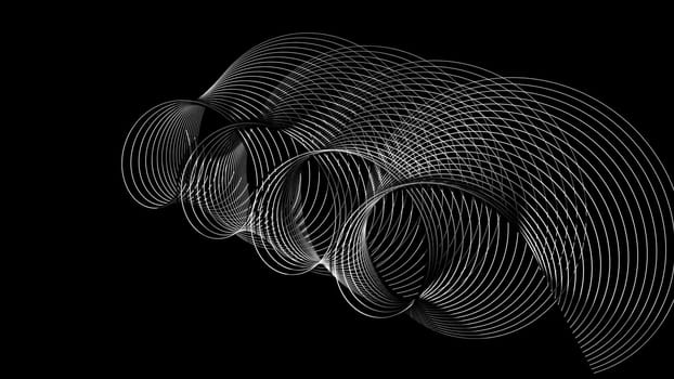 Swirling geometric 3d render of swirl of round threads. Abstract digital oval scratches on surface. Creative minimalistic drawing in dynamic movement in modern style.