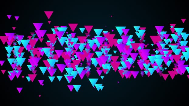 Flying and attracting digital 3d render of pyramids with different sizes. Futuristic panorama of data processing and information clusters. Dynamic virtual flow of pixel technical textures.
