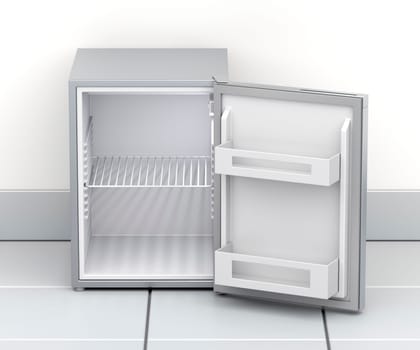 Empty small refrigerator in the kitchen