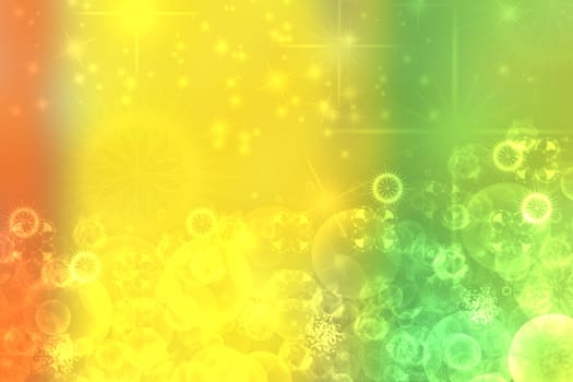Abstract blurred fresh vivid spring summer light delicate pastel yellow pink orange bokeh background texture with bright circular soft color lights and stars. Beautiful backdrop illustration.