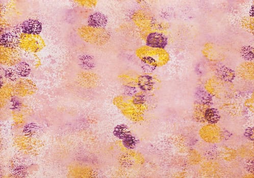 Watercolor painting in violet and yellow which had painted with a foam rubber roller