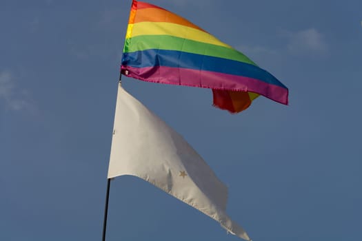 Rainbow flag on a gay beach in Spain
