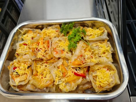 Japanese dumplings - Gyoza with pork meat and vegetables on a plate