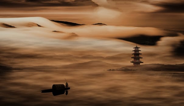 The 3d rendering of fisher with nice background color