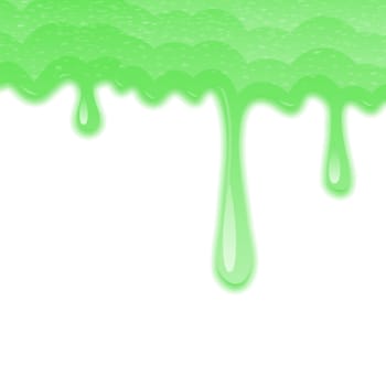 Dripping Slime Texture on White Background. Goo Blob Splash. Halloween Ooze. Flowing Green Sticky Liquid.