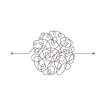 Chaotic Doodle. Thread Clew Knot. Insane Messy Line. Complicated Clew Way. Tangled Cribble Path. Difficult Process.