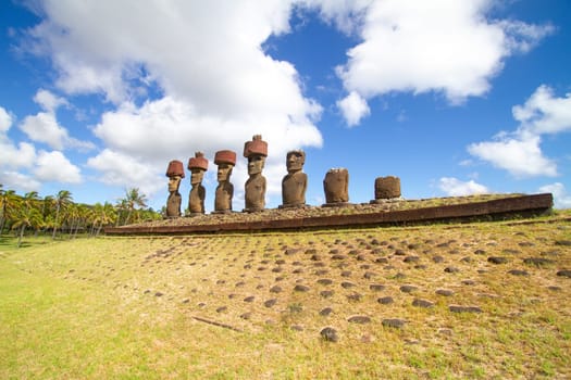 Moai at Ahu Tongariki, Easter island, Chile