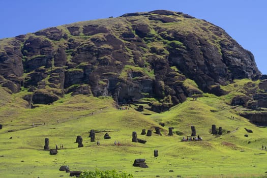 Moai stone sculptures at Rano Raraku, Easter island, Chile