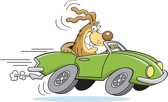Cartoon illustration of a dog driving a car.