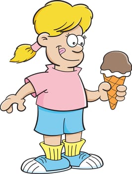 Cartoon illustration of a girl eating an ice cream cone.