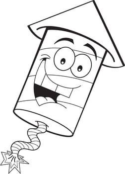 Black and white illustration of a smiling firecracker.