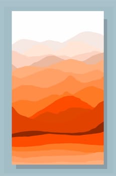 Autumn landscape. Abstract poster in autumn colors. Mountains on the horizon. Vector illustration.