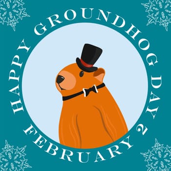 Groundhog day card. The harbinger of spring. Cute marmot character. February 2. Vector illustration with a marmot.